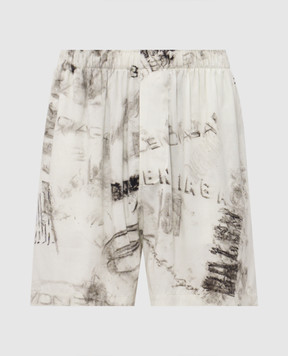 Balenciaga Ivory shorts with logo print 850715TTL78