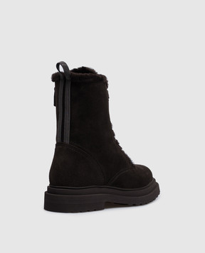 Brunello Cucinelli Brown suede boots with fur MZSFG3123