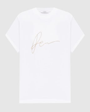 Peserico White T-shirt with embroidery and monil chain S06659J0Q600070