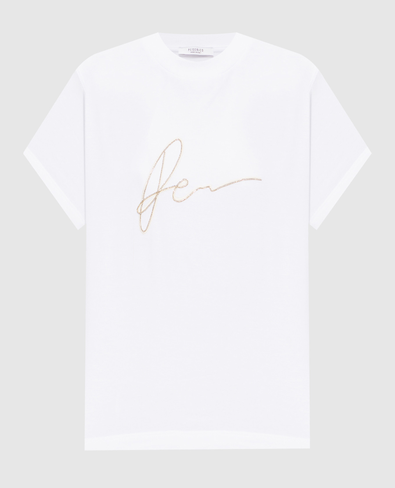 

White T-shirt with embroidery and monil chain Peserico