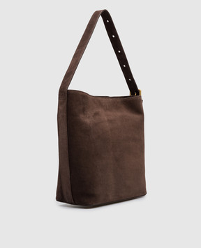 Christian Villa Suede brown bag with embossed logo 06448