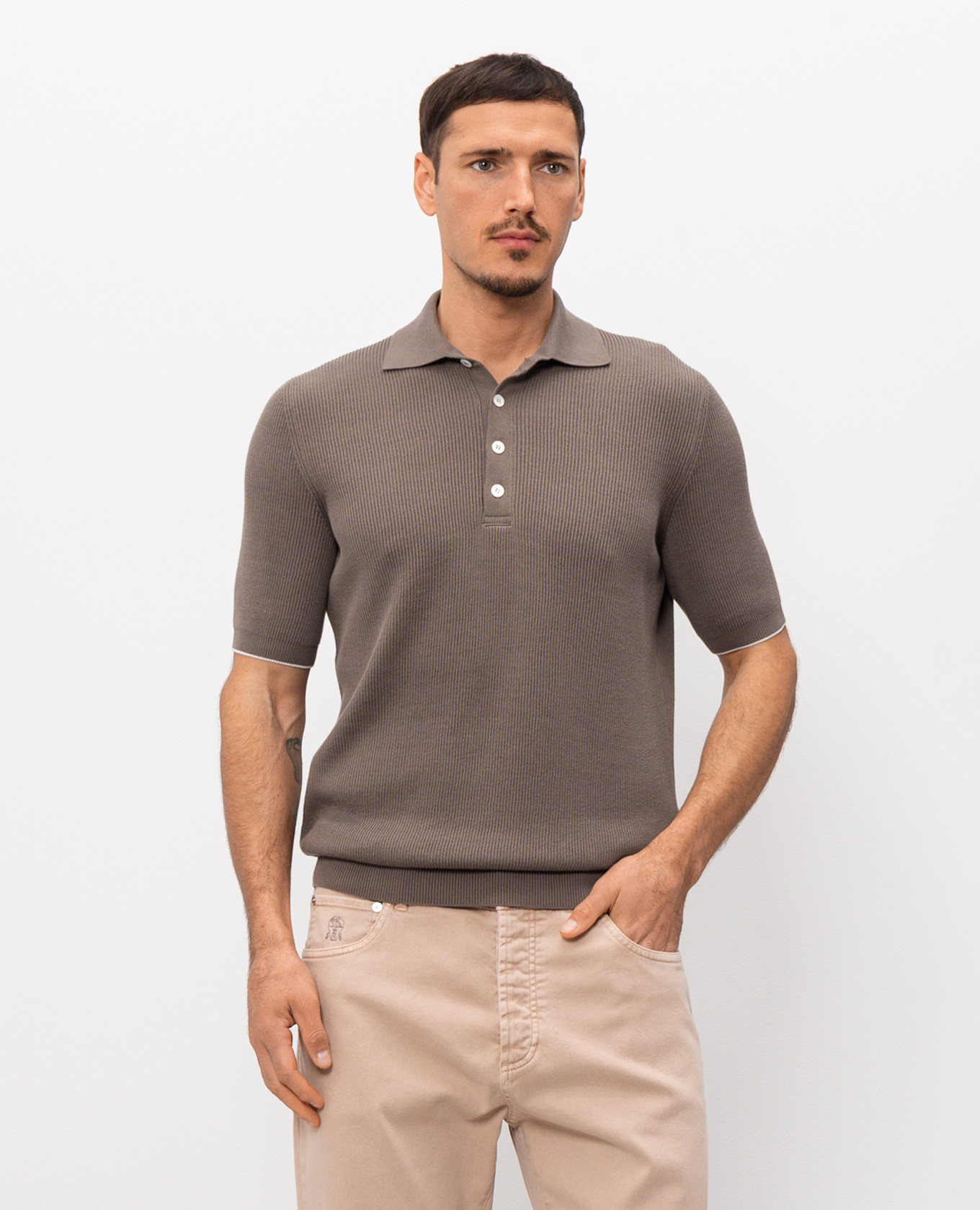 

Brown ribbed polo shirt Brunello Cucinelli