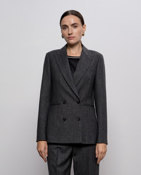 Peserico Gray double-breasted wool jacket with patch S0169902581