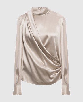 Brunello Cucinelli Beige silk blouse with drape M0C59B1T14