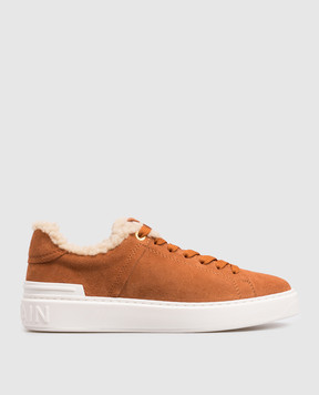 Balmain Brown suede B-Court sneakers with fur HN1VI690LSRG