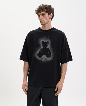 Palm Angels Black T-shirt with Spray Bear print PMAA10BS26JER002