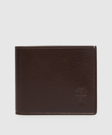 Portefeuille en cuir marron avec logo en relief