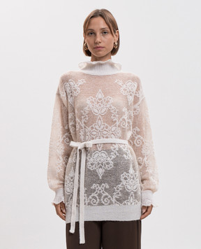 Twinset Ivory openwork sweater with belt 262TP3342