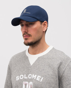 Brunello Cucinelli Blue cap with logo embroidery M277P9850
