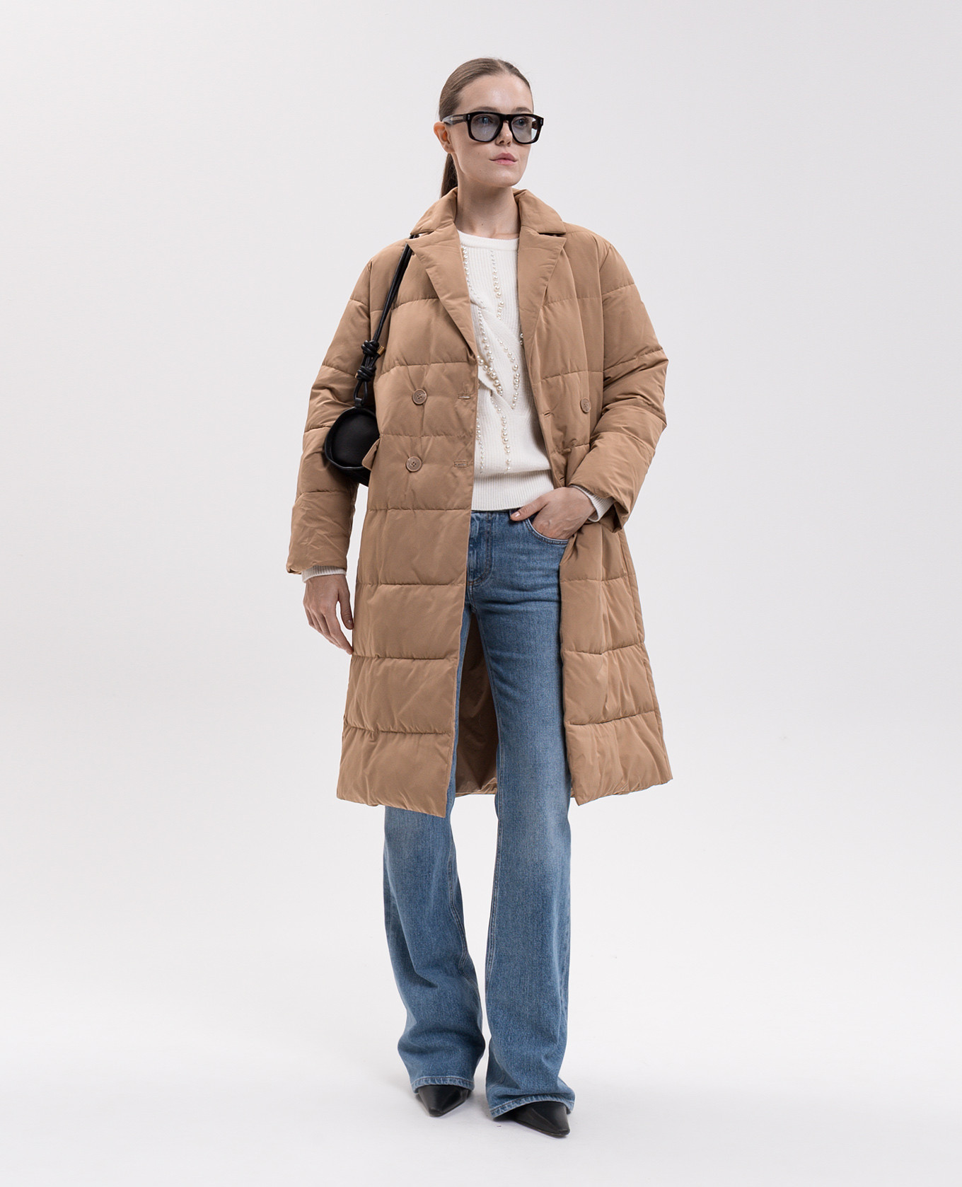 Brown double-breasted long jacket Twinset 2