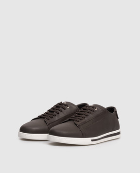 Stefano Ricci Brown leather sneakers with monogram logo UV33G5244MRWY