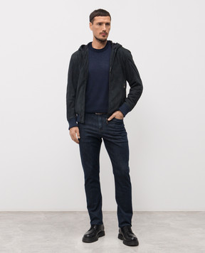 Cashmere&Whiskey Blue suede jacket with hood DF866