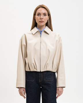 Babe Pay Pls Beige leather cropped jacket with drape 2530NATUREL