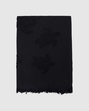 Vilebrequin Black terry beach towel with fringe pattern STHU1201