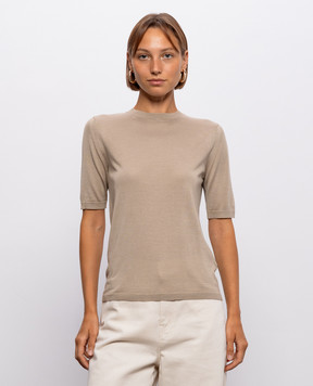 Max Mara Beige ACETI silk and cashmere top MXMACETI