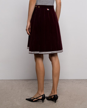 Thom Browne Burgundy velvet pleated skirt FGCA37NF0957