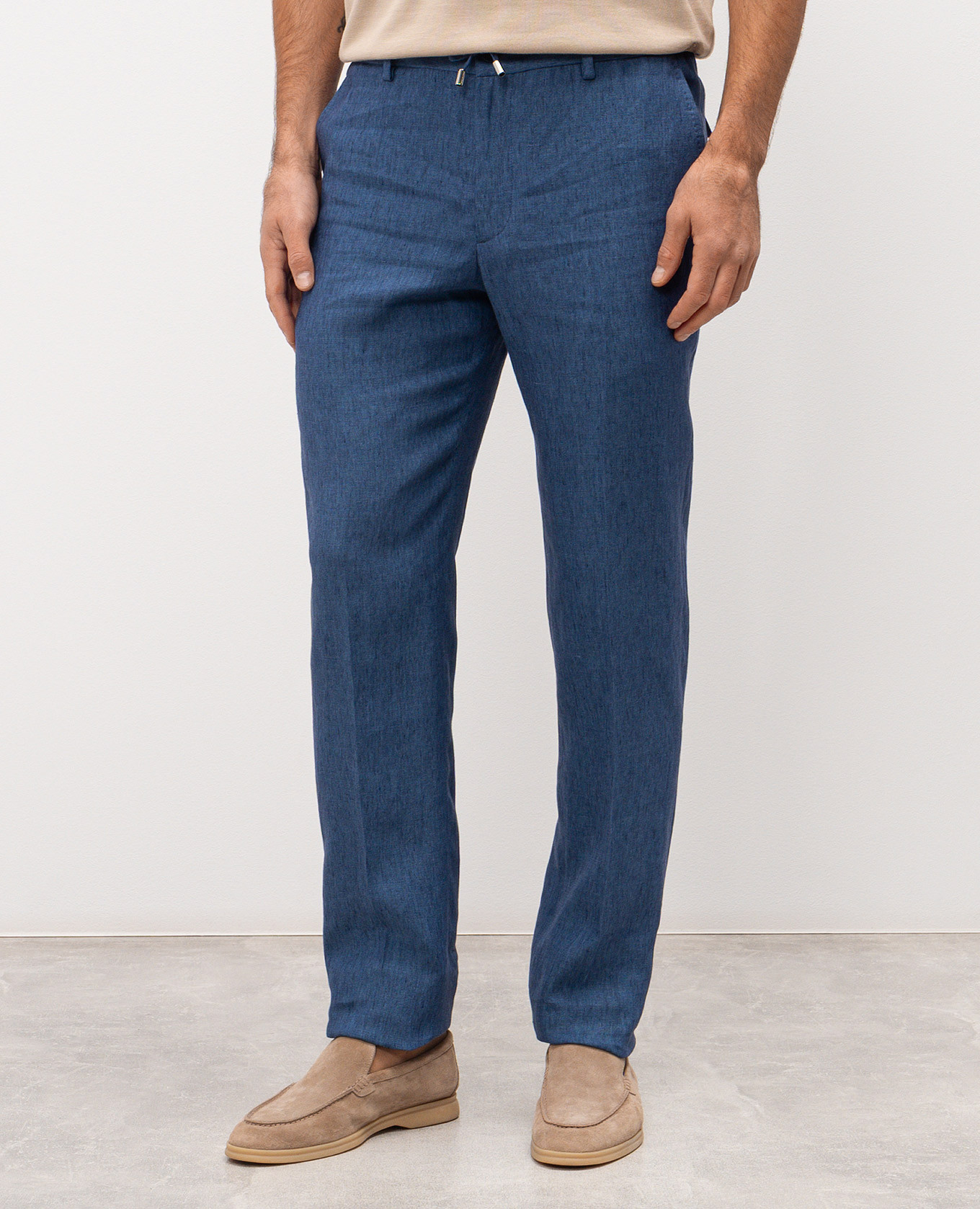 Blue linen pants with logo Stefano Ricci 3