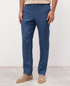 Stefano Ricci Blue linen pants with logo M1T80A0003L0005Q