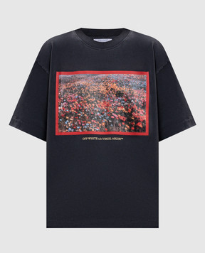 Off-White Gray T-shirt with Flowers field print 2FA00436T