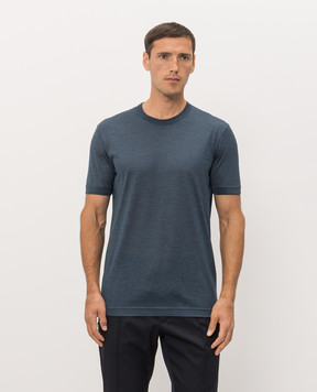 Dolce&Gabbana Blue silk T-shirt with logo patch G8ST1TG7P0F