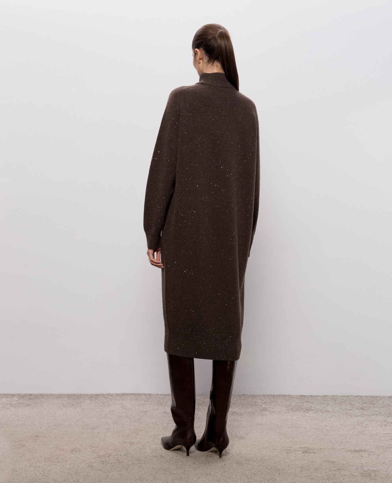 Brown midi dress with wool and silk Peserico 4