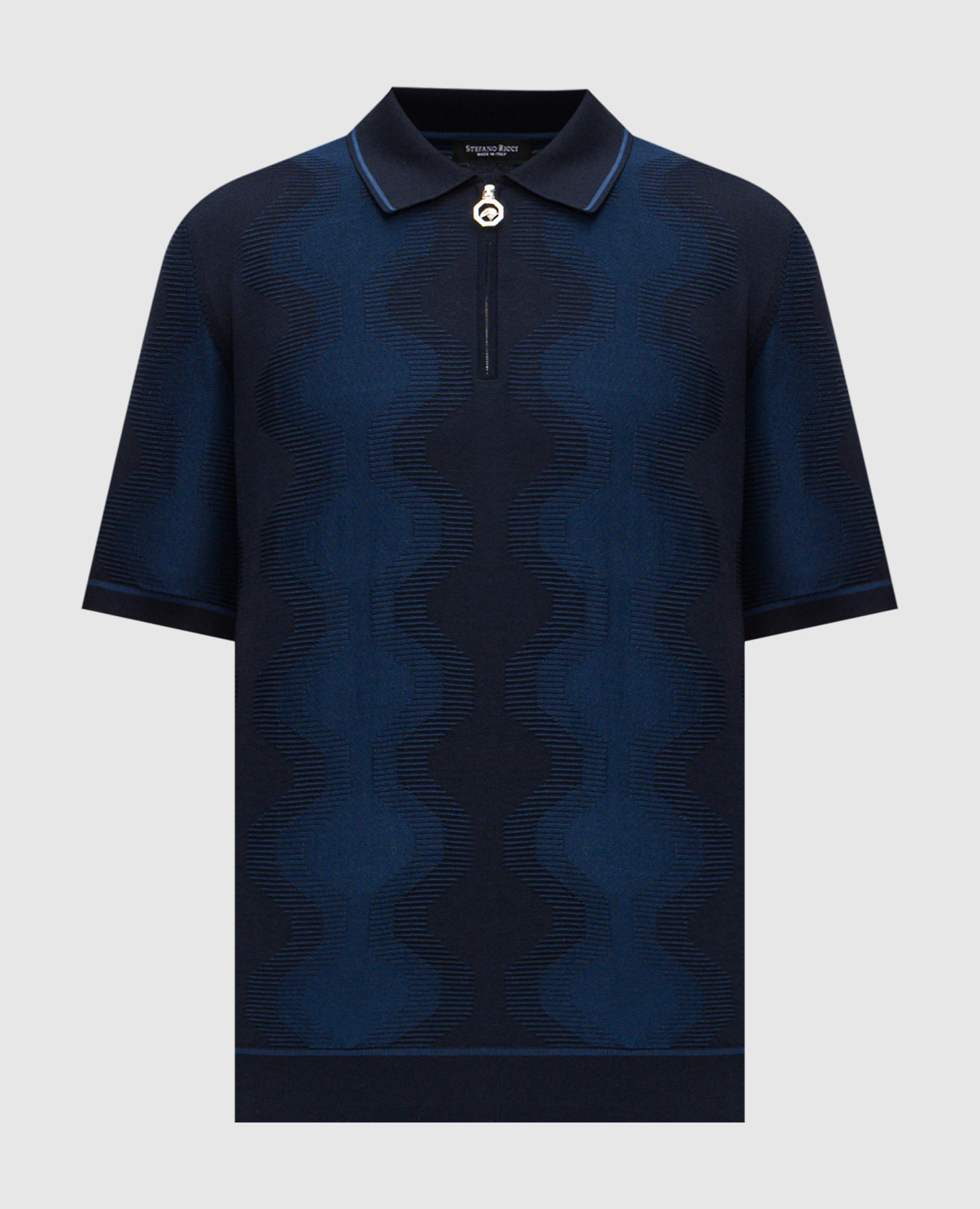 Blue polo shirt with patterned silk