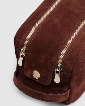 Brunello Cucinelli Brown suede toiletry bag with embossed logo MWSFBU334