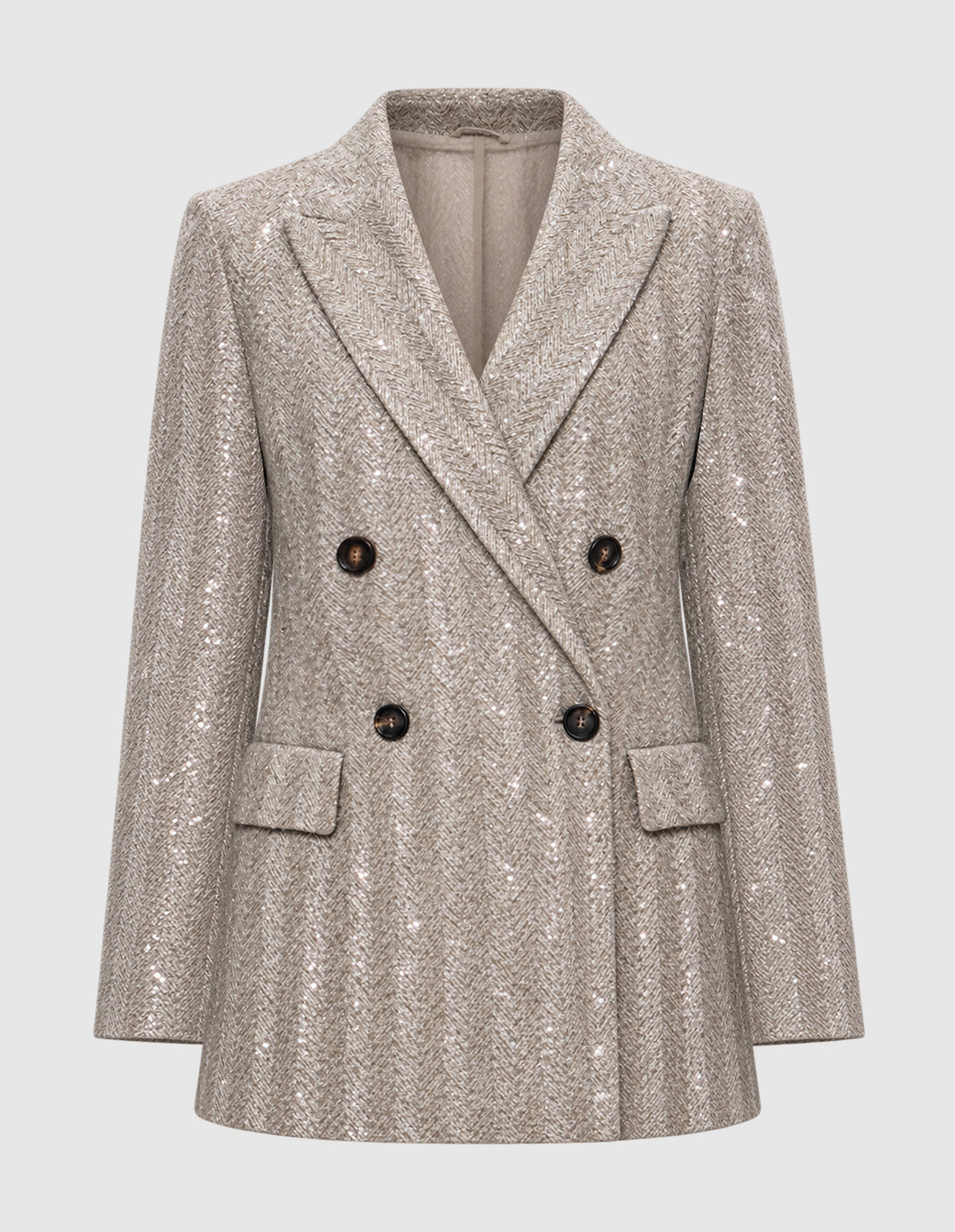 Beige double-breasted jacket with a pattern Brunello Cucinelli