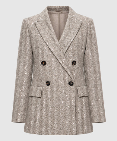 Beige double-breasted jacket with a pattern
