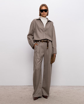 Brunello Cucinelli Brown wool pants with monil chain MP550P9026