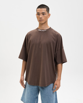 Palm Angels Brown T-shirt with contrast logo PMAA10BS26JER001