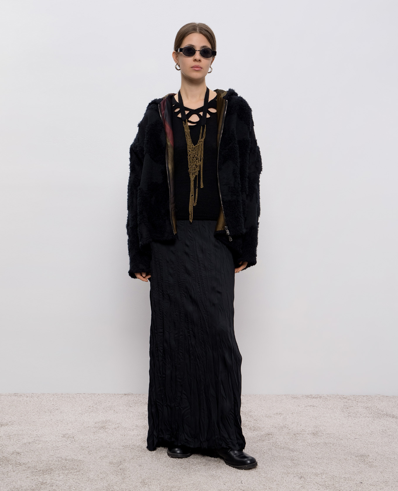 Black merino wool jumper with chain Masnada 2