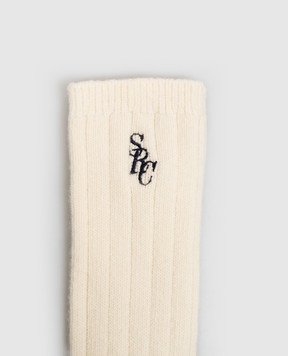 Sporty & Rich Ivory wool and cashmere socks with monogram embroidery AC07882302CR01