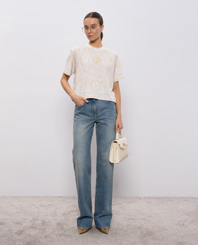 Versace White T-shirt with Barocco Jacquard print 10231611A17251