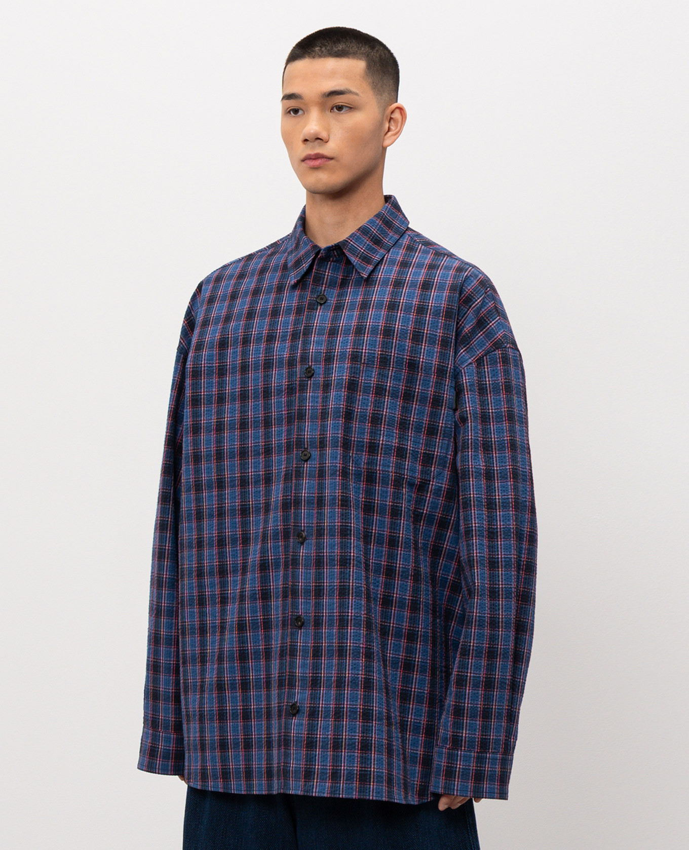 

Blue checked shirt with logo Juun.j