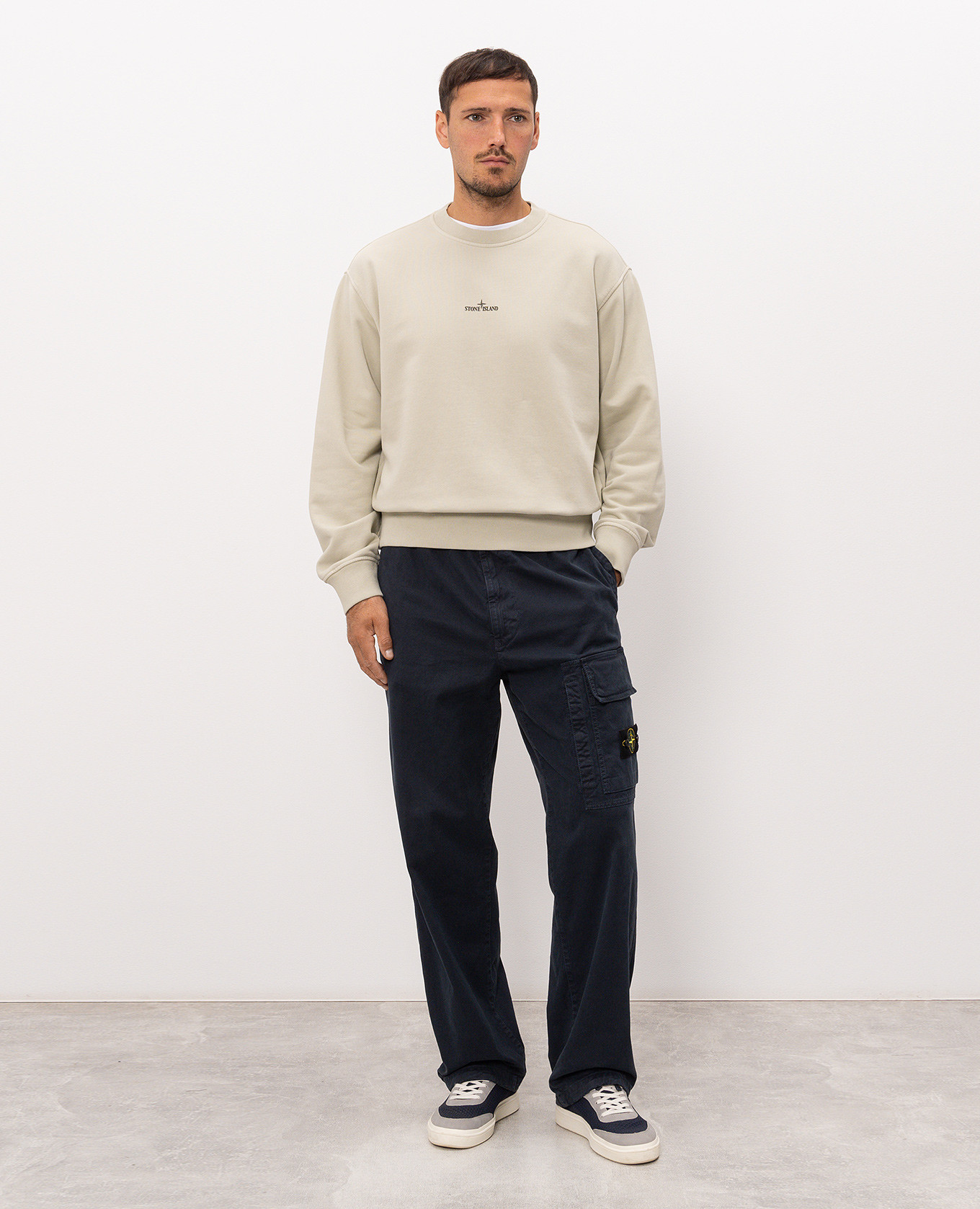 Beige sweatshirt with logo print Stone Island 2