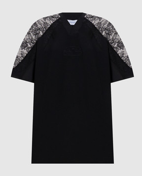 Off-White Black mini T-shirt dress with lace 2FU00648T