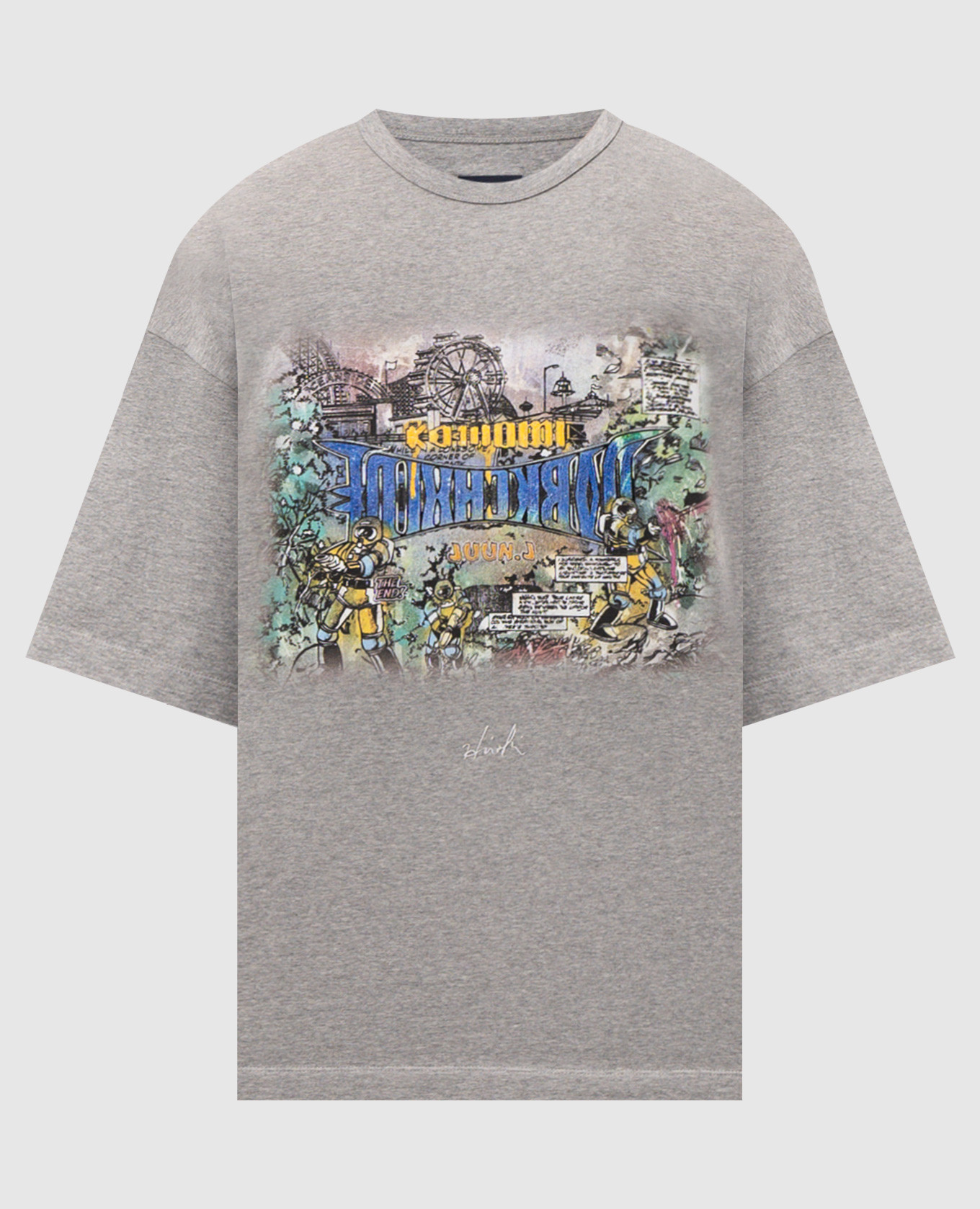 Grey melange T-shirt with branded print Juun.j