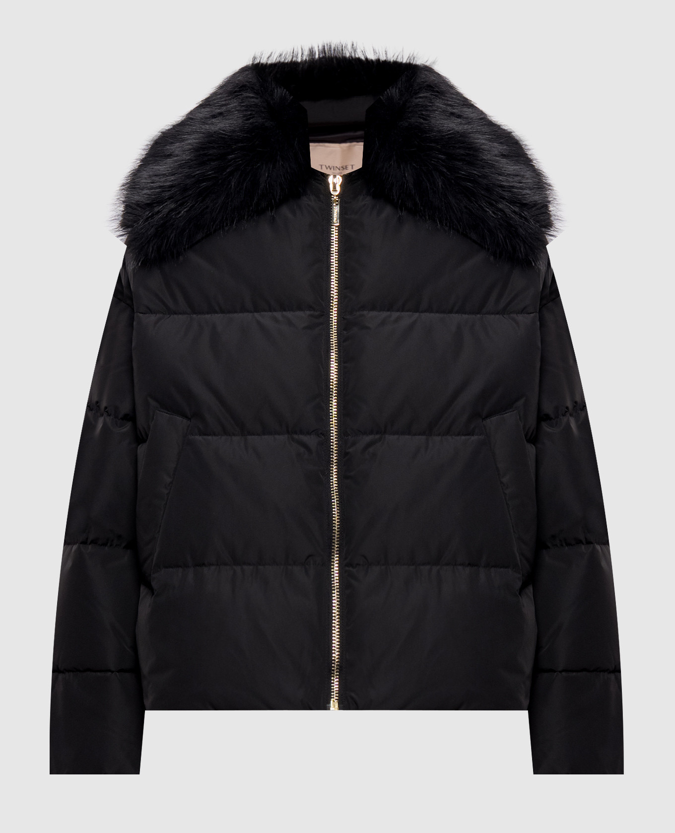 Black down jacket with metal logo