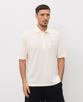 Ami Paris Beige polo shirt with textured logo patch UPL428JE0221m