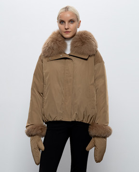 Yves Salomon Army Brown down jacket with fox fur 25WYV05866DOTM
