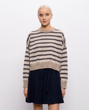 Brunello Cucinelli Beige striped wool, cashmere and silk sweater M16221900P