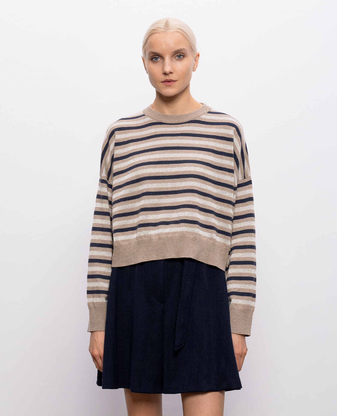 Beige striped wool, cashmere and silk sweater Brunello Cucinelli 3