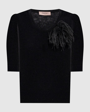 Twinset Black wool jumper with brooch 262TP3260