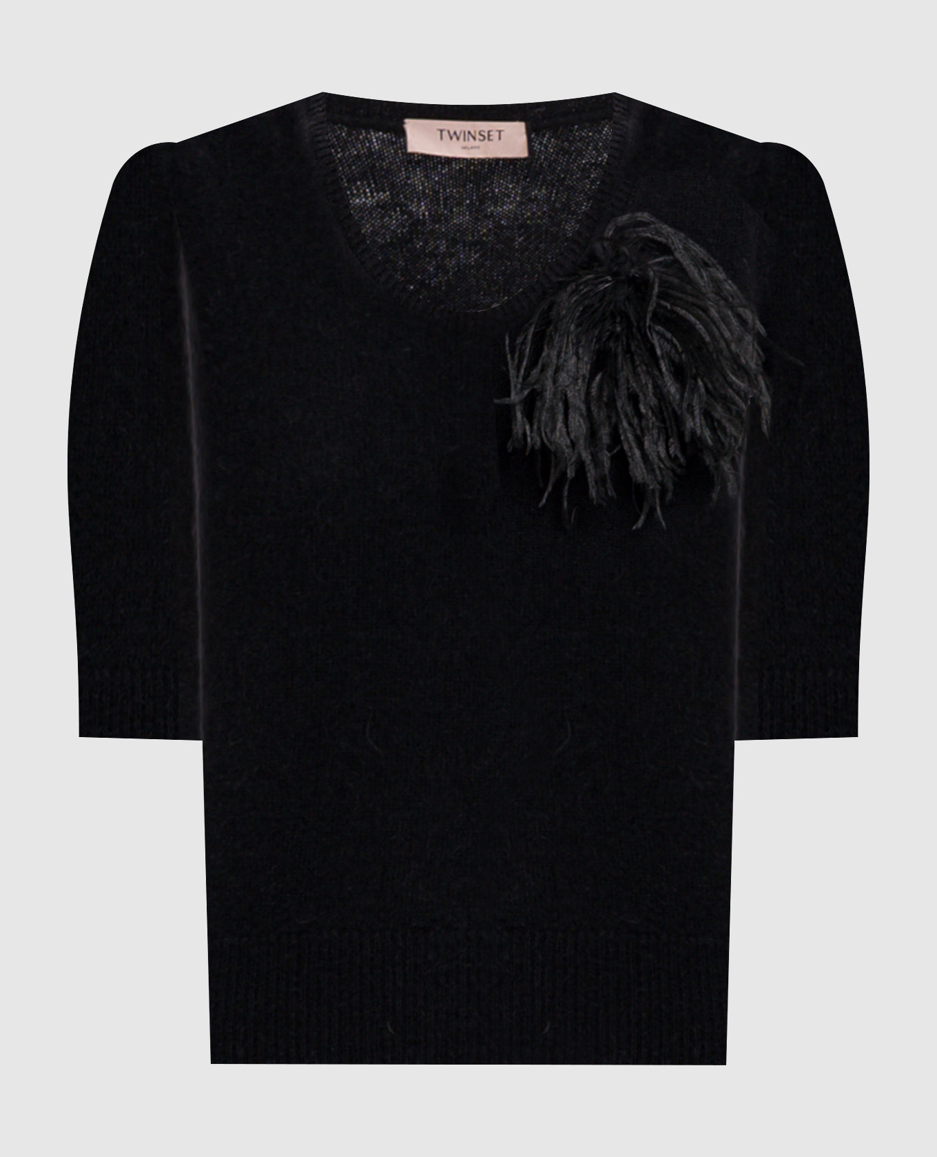 Black wool jumper with brooch