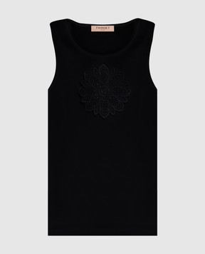 Twinset Black ribbed top with logo 261TP2090