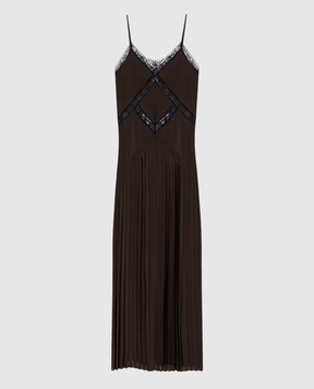Twinset Brown pleated dress with lace 262TP2060