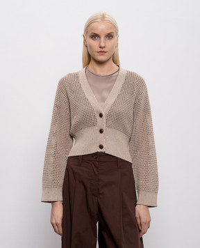Brunello Cucinelli Brown openwork cardigan with sequins MDV762106