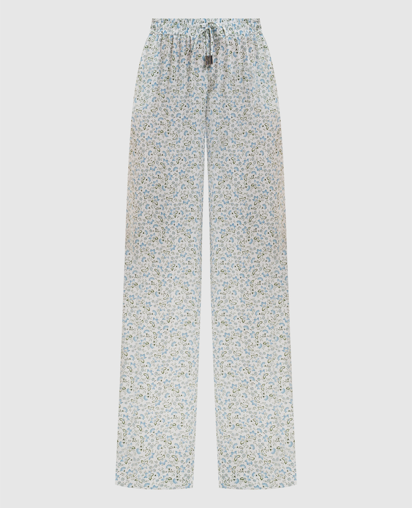 White printed silk pants
