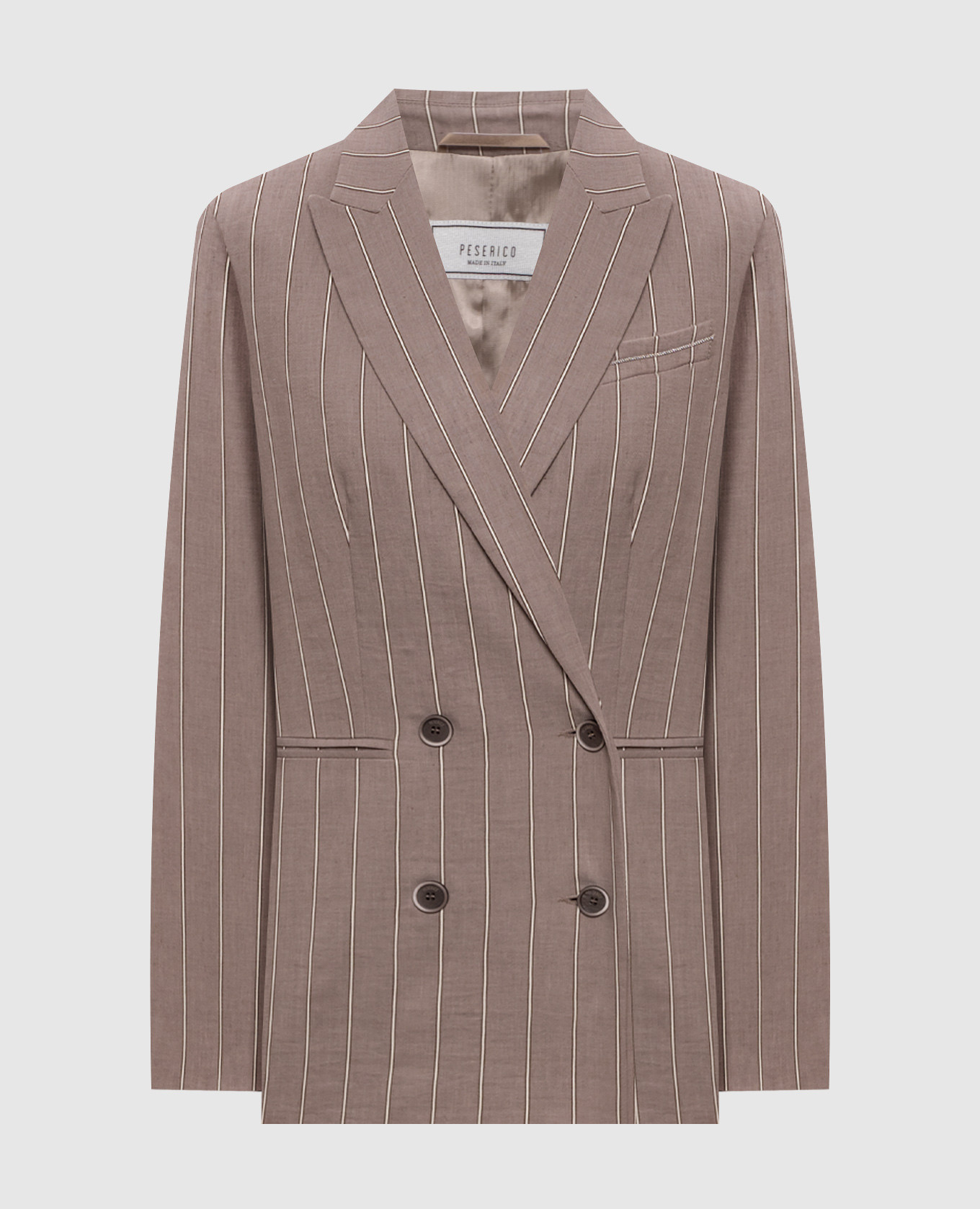 

Gray double-breasted striped jacket with linen Peserico, Beige